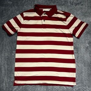 RM Williams Striped Polo Shirt in Burgundy and Cream Size M
